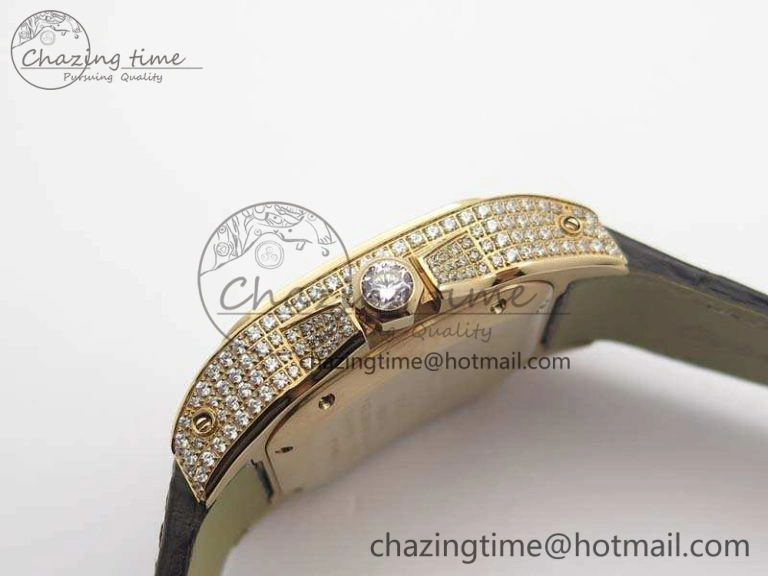Santos Ladies 33mm RG Full Paved Diam Case V6F 1:1 Best Edition White Dial On Leather Strap SEIKO NH05A