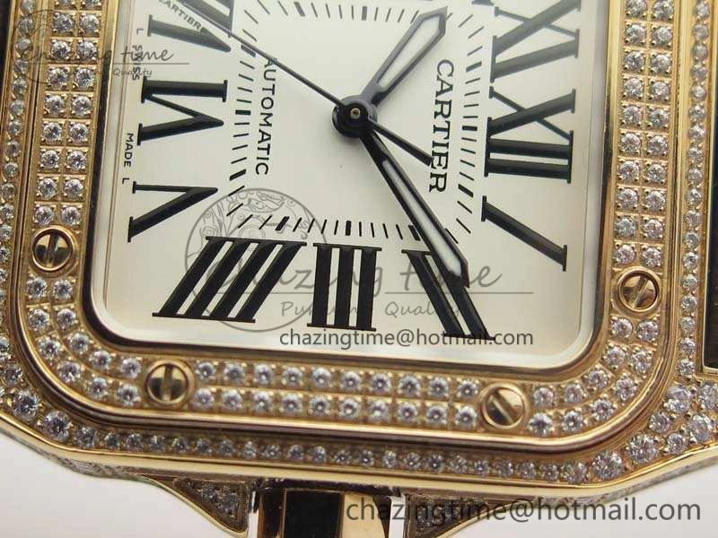 Santos Ladies 33mm RG Full Paved Diam Case V6F 1:1 Best Edition White Dial On Leather Strap SEIKO NH05A