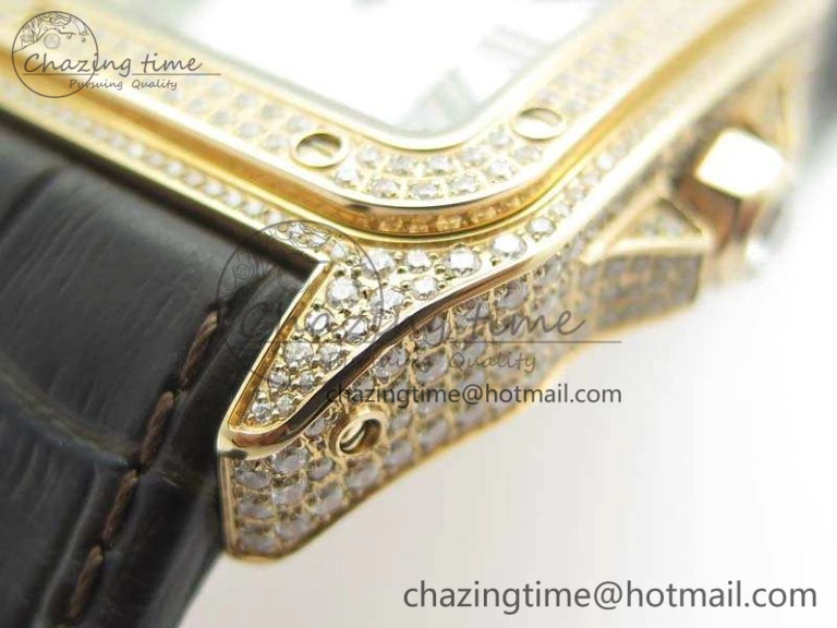 Santos Ladies 33mm RG Full Paved Diam Case V6F 1:1 Best Edition White Dial On Leather Strap SEIKO NH05A