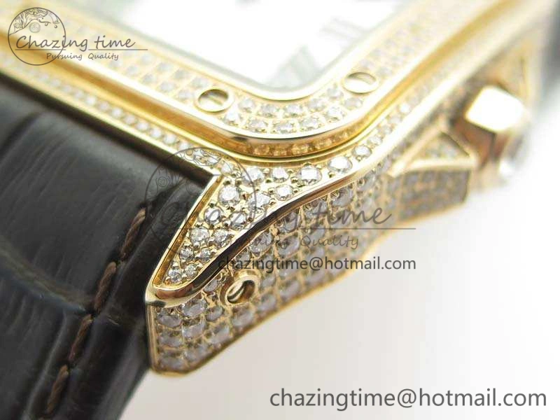 Santos Ladies 33mm RG Full Paved Diam Case V6F 1:1 Best Edition White Dial On Leather Strap SEIKO NH05A