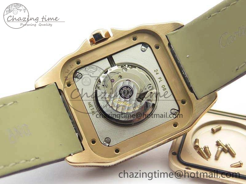 Santos Ladies 33mm RG Full Paved Diam Case V6F 1:1 Best Edition White Dial On Leather Strap SEIKO NH05A