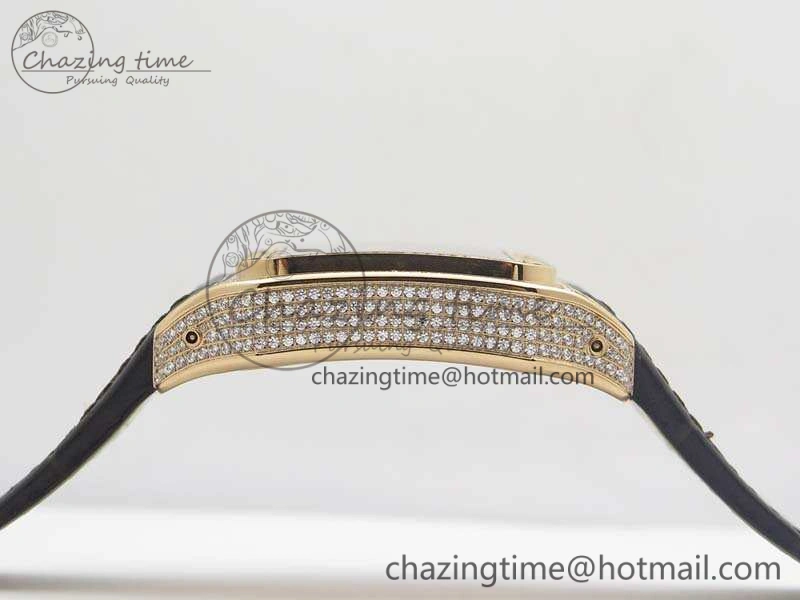 Santos Ladies 38.5mm RG Full Paved Diamonds Case V6F 1:1 Best Edition White Dial On Leather Strap A2824