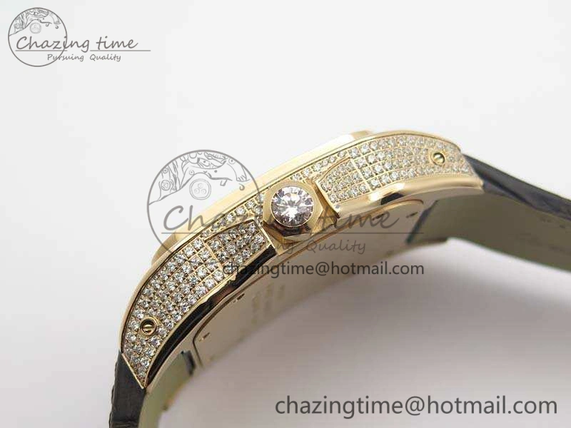 Santos Ladies 38.5mm RG Full Paved Diamonds Case V6F 1:1 Best Edition White Dial On Leather Strap A2824
