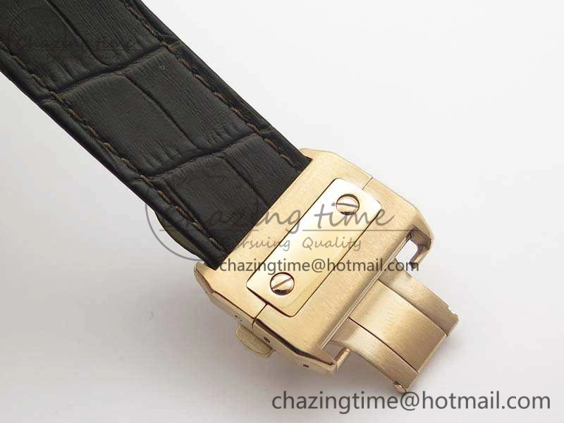 Santos Ladies 38.5mm RG Full Paved Diamonds Case V6F 1:1 Best Edition White Dial On Leather Strap A2824