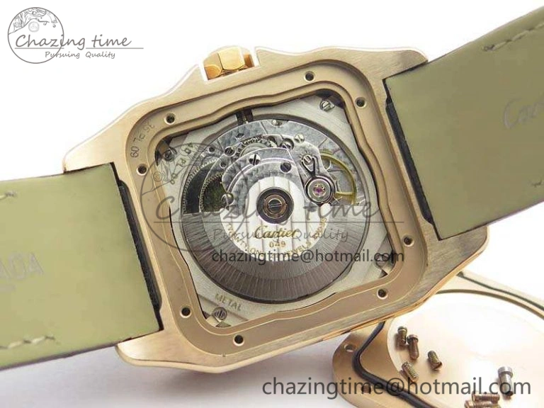 Santos Ladies 38.5mm RG Full Paved Diamonds Case V6F 1:1 Best Edition White Dial On Leather Strap A2824