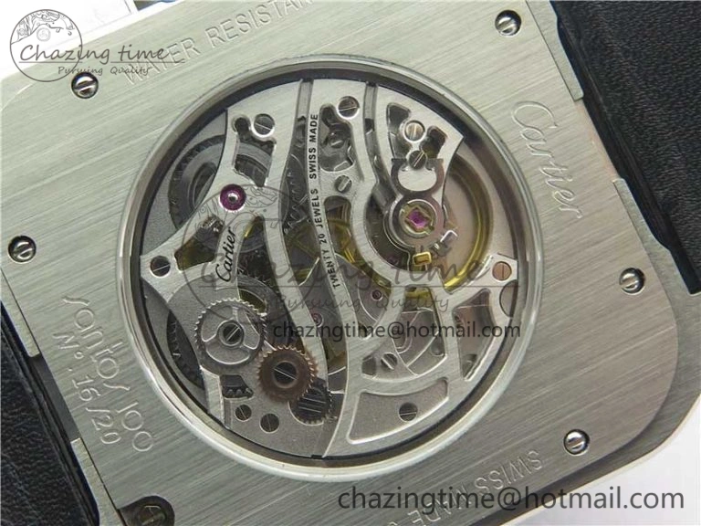 Santos WM505914 45mm SS WWF Maker 3 Dial with Display Caseback On Black Leather Strap A2824