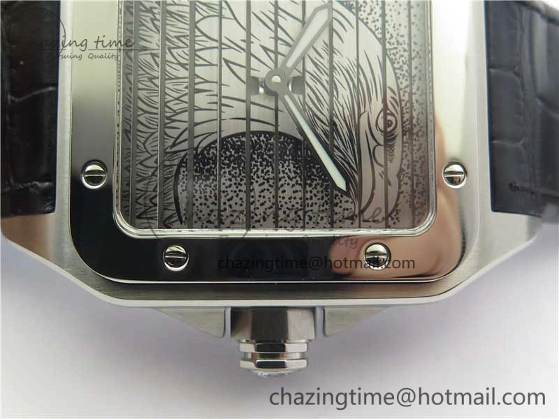 Santos WM505914 45mm SS WWF Maker 3 Dial with Display Caseback On Black Leather Strap A2824