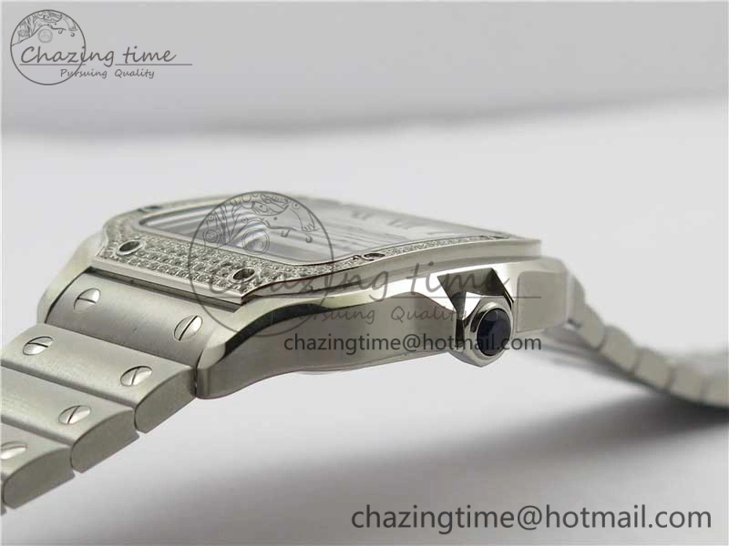 Santos de Cartier 35mm 2018 Diamonds Bezel RXW 1:1 Best Edition White Dial on SS SmartLinks Bracelet MIYOTA 9015