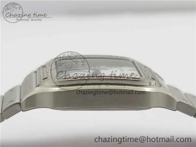 Santos de Cartier 35mm 2018 Diamonds Bezel RXW 1:1 Best Edition White Dial on SS SmartLinks Bracelet MIYOTA 9015