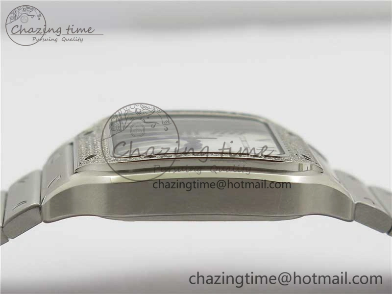 Santos de Cartier 35mm 2018 Diamonds Bezel RXW 1:1 Best Edition White Dial on SS SmartLinks Bracelet MIYOTA 9015