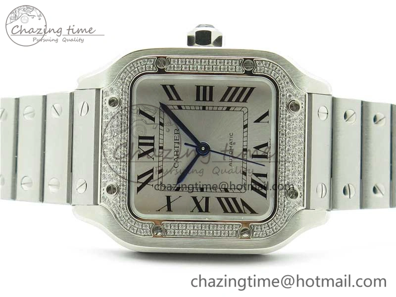 Santos de Cartier 35mm 2018 Diamonds Bezel RXW 1:1 Best Edition White Dial on SS SmartLinks Bracelet MIYOTA 9015