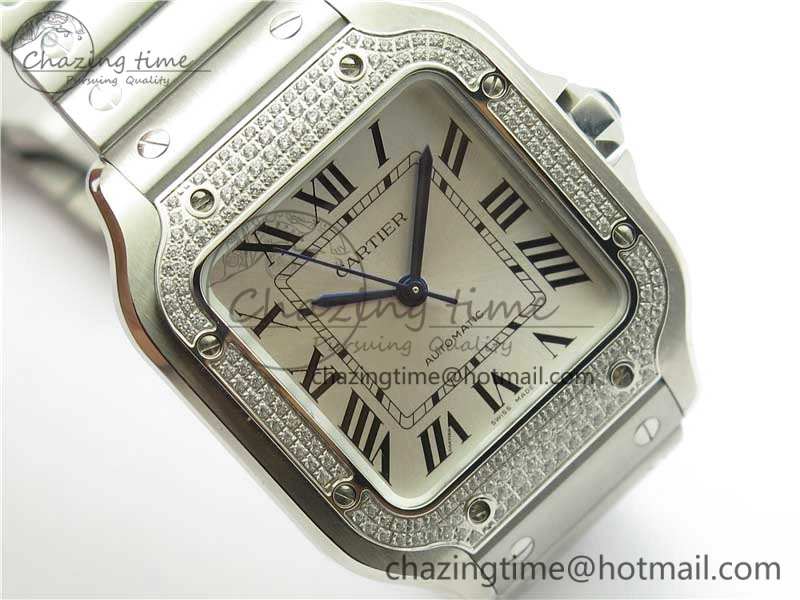 Santos de Cartier 35mm 2018 Diamonds Bezel RXW 1:1 Best Edition White Dial on SS SmartLinks Bracelet MIYOTA 9015