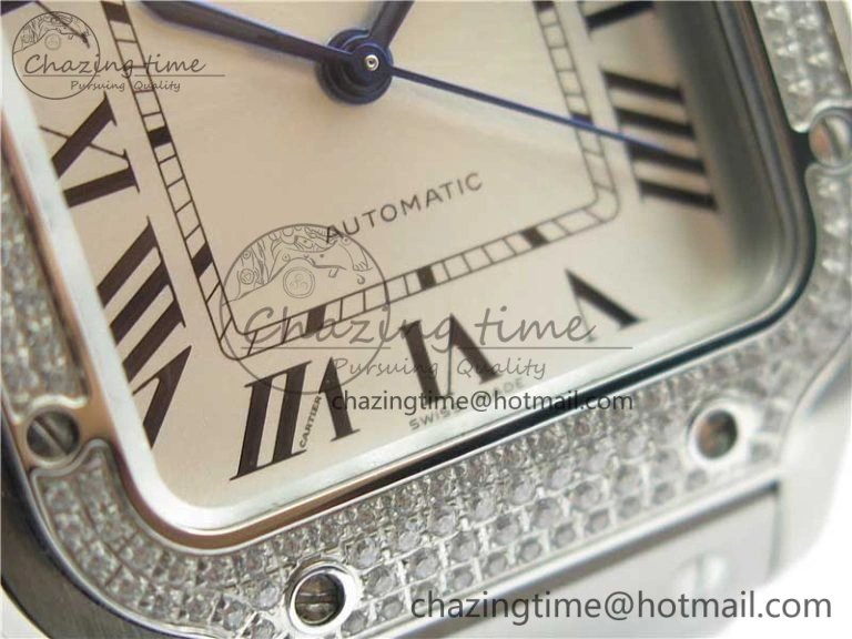 Santos de Cartier 35mm 2018 Diamonds Bezel RXW 1:1 Best Edition White Dial on SS SmartLinks Bracelet MIYOTA 9015