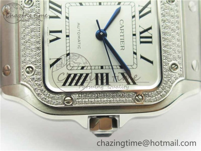 Santos de Cartier 35mm 2018 Diamonds Bezel RXW 1:1 Best Edition White Dial on SS SmartLinks Bracelet MIYOTA 9015