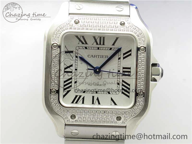 Santos de Cartier 35mm 2018 Diamonds Bezel RXW 1:1 Best Edition White Dial on SS SmartLinks Bracelet MIYOTA 9015