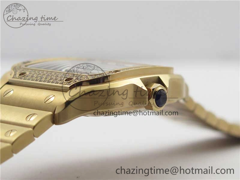 Santos de Cartier 35mm 2018 RG Diamonds Bezel RXW 1:1 Best Edition White Dial on SmartLinks RG Bracelet MIYOTA 9015