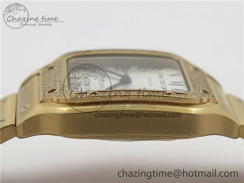 Santos de Cartier 35mm 2018 RG Diamonds Bezel RXW 1:1 Best Edition White Dial on SmartLinks RG Bracelet MIYOTA 9015
