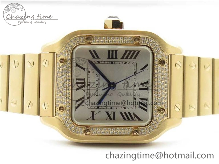 Santos de Cartier 35mm 2018 RG Diamonds Bezel RXW 1:1 Best Edition White Dial on SmartLinks RG Bracelet MIYOTA 9015