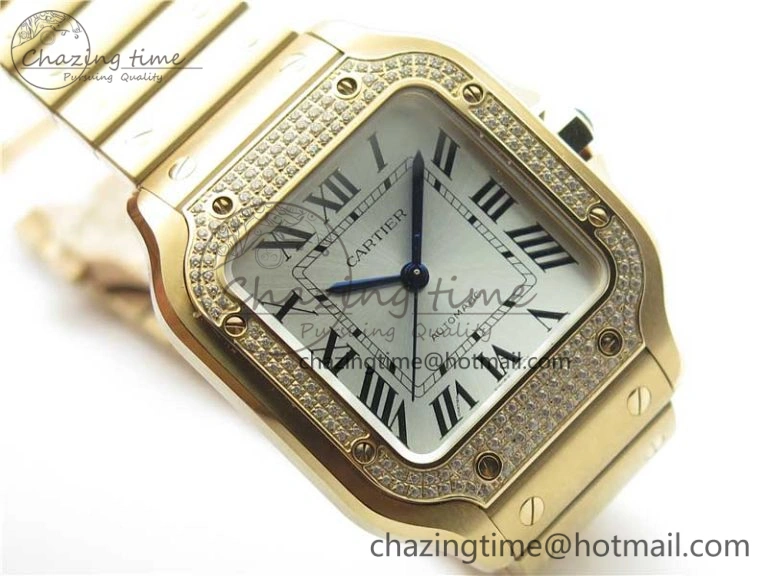 Santos de Cartier 35mm 2018 RG Diamonds Bezel RXW 1:1 Best Edition White Dial on SmartLinks RG Bracelet MIYOTA 9015
