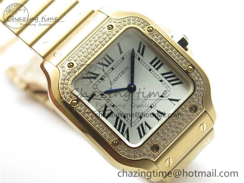 Santos de Cartier 35mm 2018 RG Diamonds Bezel RXW 1:1 Best Edition White Dial on SmartLinks RG Bracelet MIYOTA 9015
