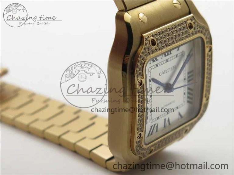 Santos de Cartier 35mm 2018 RG Diamonds Bezel RXW 1:1 Best Edition White Dial on SmartLinks RG Bracelet MIYOTA 9015