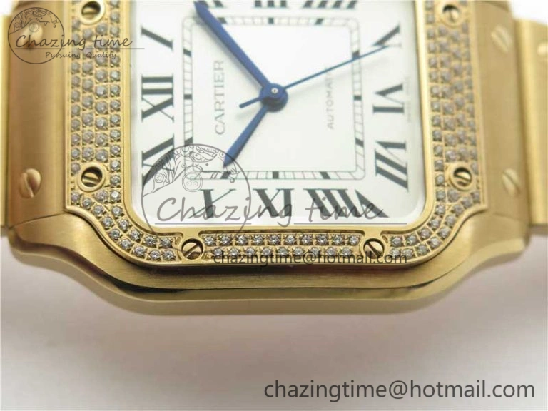Santos de Cartier 35mm 2018 RG Diamonds Bezel RXW 1:1 Best Edition White Dial on SmartLinks RG Bracelet MIYOTA 9015