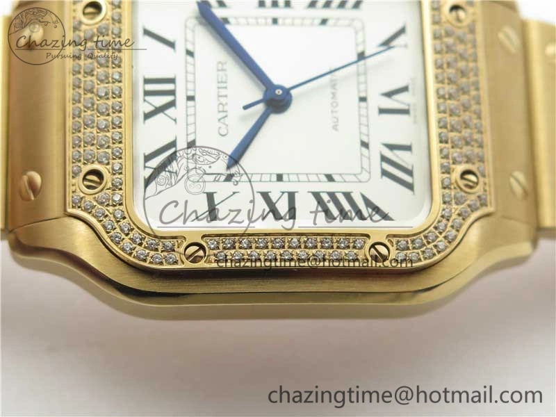 Santos de Cartier 35mm 2018 RG Diamonds Bezel RXW 1:1 Best Edition White Dial on SmartLinks RG Bracelet MIYOTA 9015
