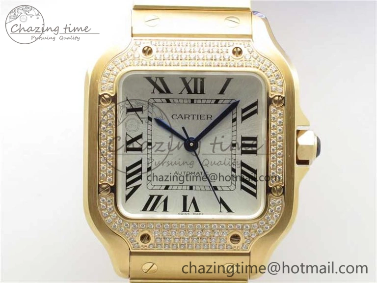 Santos de Cartier 35mm 2018 RG Diamonds Bezel RXW 1:1 Best Edition White Dial on SmartLinks RG Bracelet MIYOTA 9015