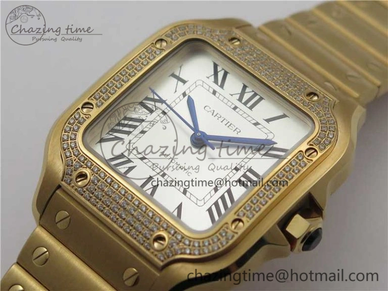Santos de Cartier 35mm 2018 RG Diamonds Bezel RXW 1:1 Best Edition White Dial on SmartLinks RG Bracelet MIYOTA 9015