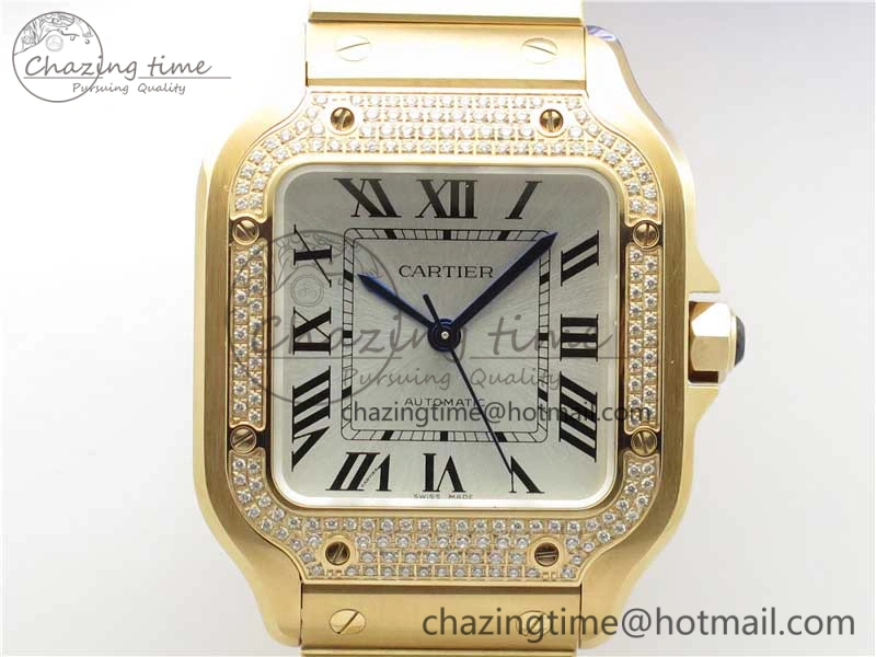 Santos de Cartier 35mm 2018 RG Diamonds Bezel RXW 1:1 Best Edition White Dial on SmartLinks RG Bracelet MIYOTA 9015
