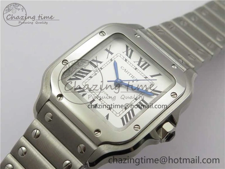 Santos de Cartier 35mm 2018 RXW 1:1 Best Edition White Dial on SS SmartLinks Bracelet MIYOTA 9015
