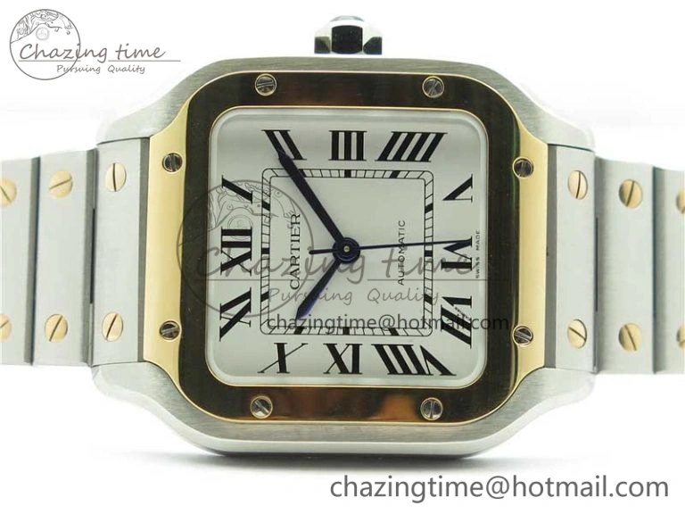 Santos de Cartier 35mm 2018 SS RG RXW 1:1 Best Edition White Dial on SS RG SmartLinks Bracelet MIYOTA 9015