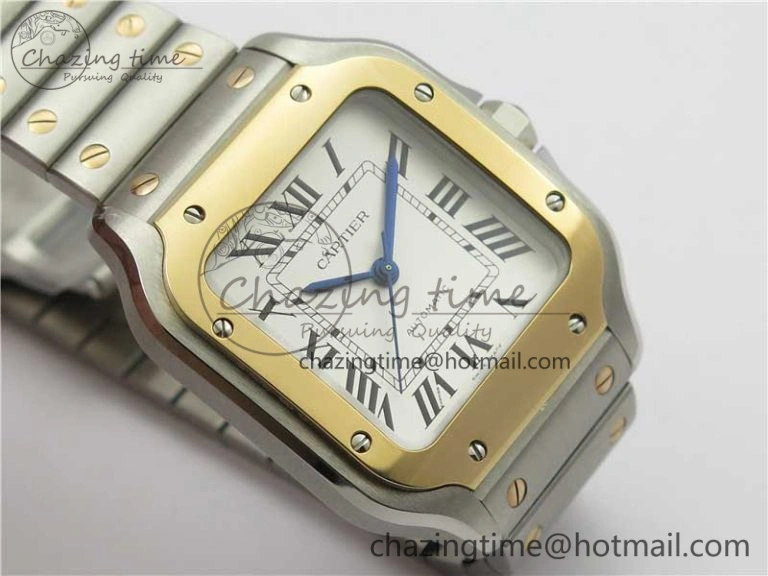 Santos de Cartier 35mm 2018 SS RG RXW 1:1 Best Edition White Dial on SS RG SmartLinks Bracelet MIYOTA 9015