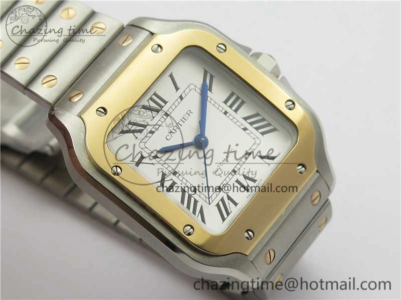 Santos de Cartier 35mm 2018 SS RG RXW 1:1 Best Edition White Dial on SS RG SmartLinks Bracelet MIYOTA 9015
