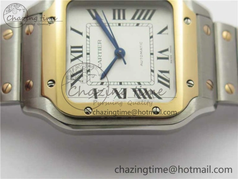 Santos de Cartier 35mm 2018 SS RG RXW 1:1 Best Edition White Dial on SS RG SmartLinks Bracelet MIYOTA 9015