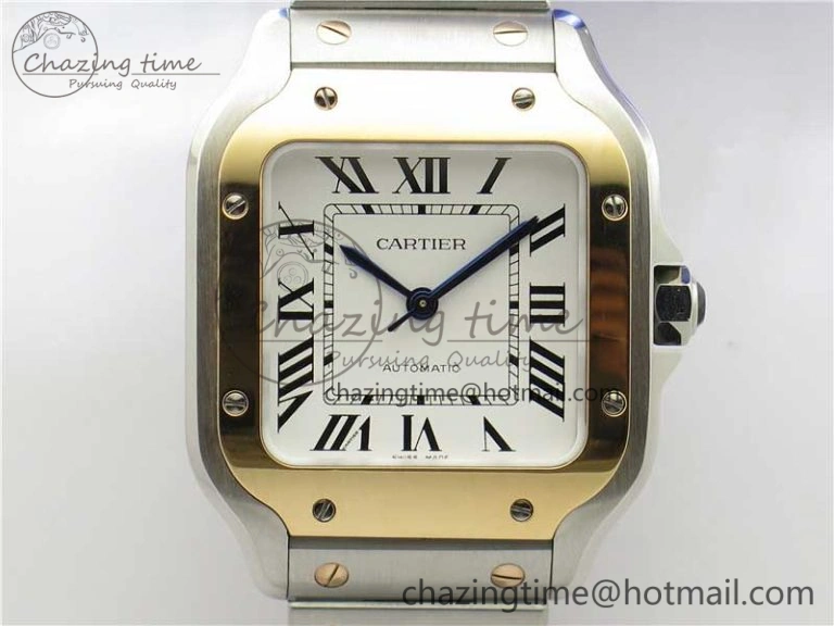 Santos de Cartier 35mm 2018 SS RG RXW 1:1 Best Edition White Dial on SS RG SmartLinks Bracelet MIYOTA 9015
