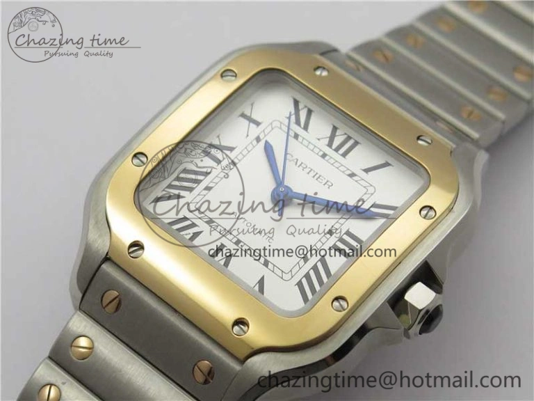 Santos de Cartier 35mm 2018 SS RG RXW 1:1 Best Edition White Dial on SS RG SmartLinks Bracelet MIYOTA 9015
