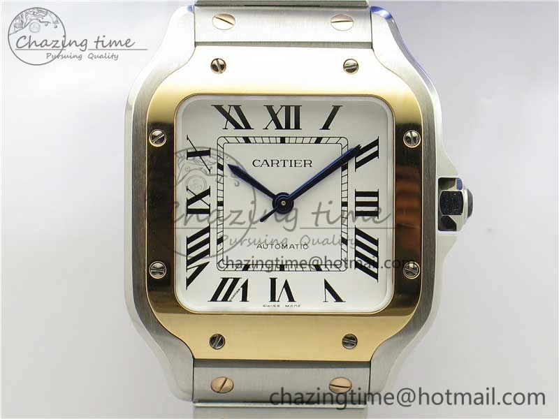 Santos de Cartier 35mm 2018 SS RG RXW 1:1 Best Edition White Dial on SS RG SmartLinks Bracelet MIYOTA 9015