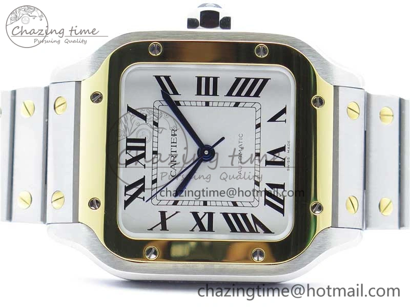 Santos de Cartier 35mm 2018 SS YG RXW 1:1 Best Edition White Dial on SS YG SmartLinks Bracelet MIYOTA 9015