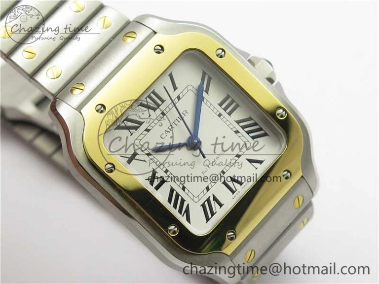 Santos de Cartier 35mm 2018 SS YG RXW 1:1 Best Edition White Dial on SS YG SmartLinks Bracelet MIYOTA 9015