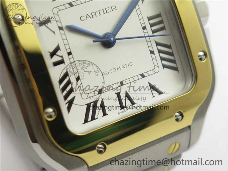 Santos de Cartier 35mm 2018 SS YG RXW 1:1 Best Edition White Dial on SS YG SmartLinks Bracelet MIYOTA 9015