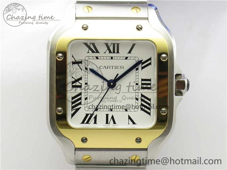 Santos de Cartier 35mm 2018 SS YG RXW 1:1 Best Edition White Dial on SS YG SmartLinks Bracelet MIYOTA 9015
