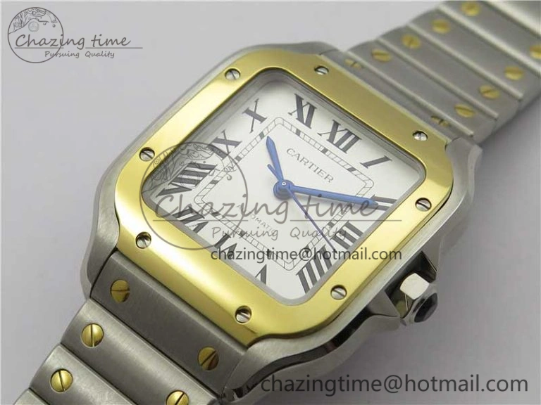 Santos de Cartier 35mm 2018 SS YG RXW 1:1 Best Edition White Dial on SS YG SmartLinks Bracelet MIYOTA 9015