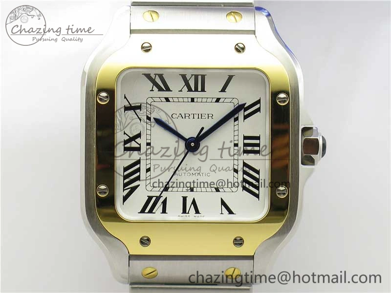 Santos de Cartier 35mm 2018 SS YG RXW 1:1 Best Edition White Dial on SS YG SmartLinks Bracelet MIYOTA 9015