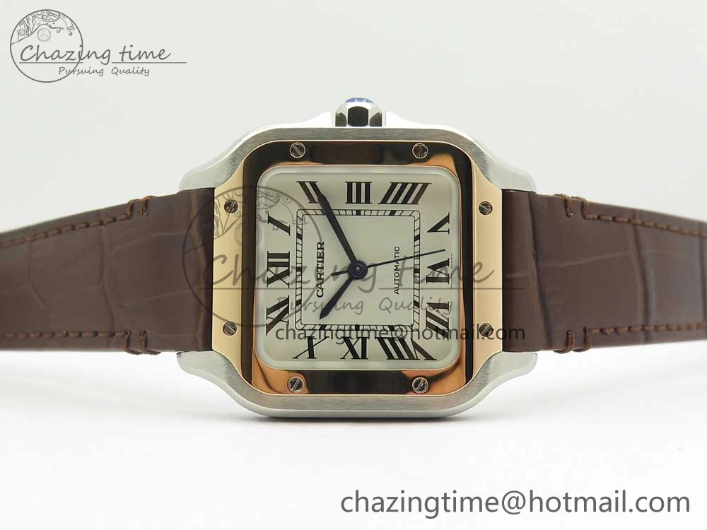 Santos de Cartier 35mm 2018 V6F 1:1 Best Edition White Dial RG Bezel on DeepBrown Leather Strap MIYOTA 9015