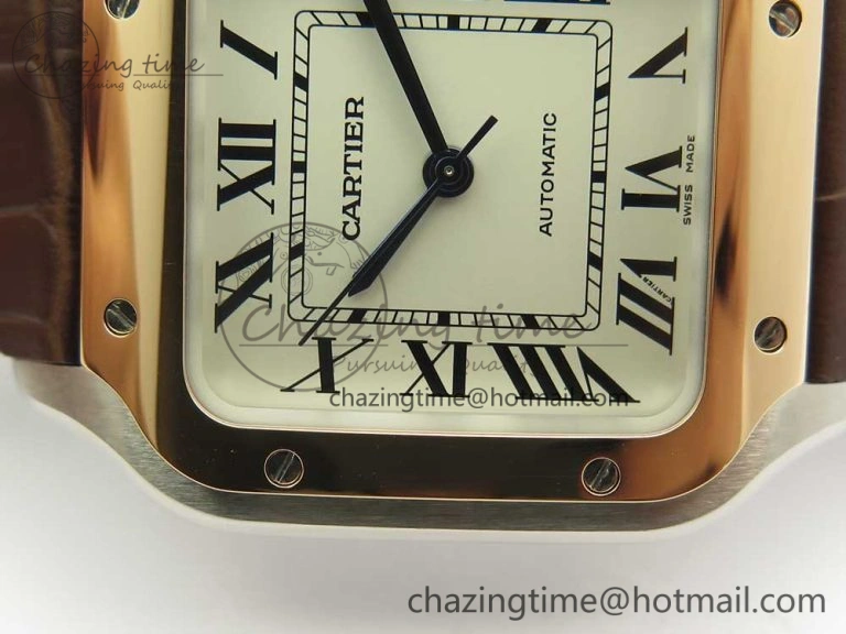 Santos de Cartier 35mm 2018 V6F 1:1 Best Edition White Dial RG Bezel on DeepBrown Leather Strap MIYOTA 9015