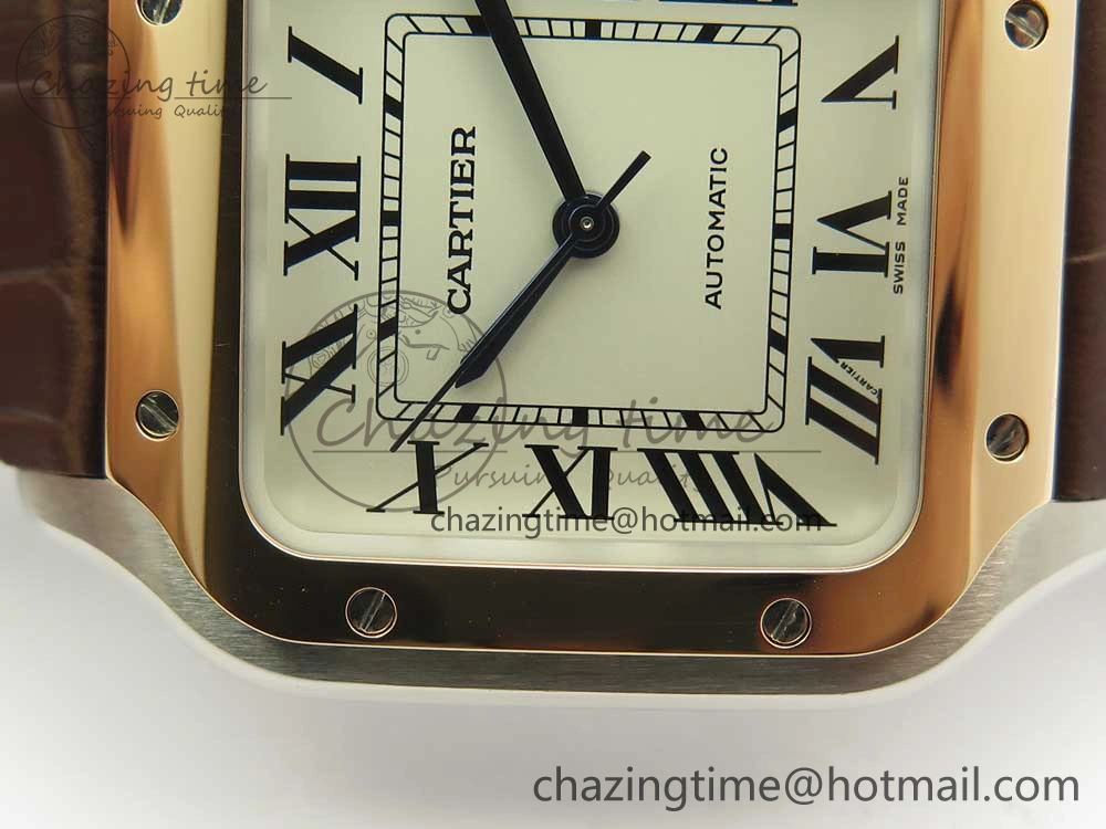Santos de Cartier 35mm 2018 V6F 1:1 Best Edition White Dial RG Bezel on DeepBrown Leather Strap MIYOTA 9015