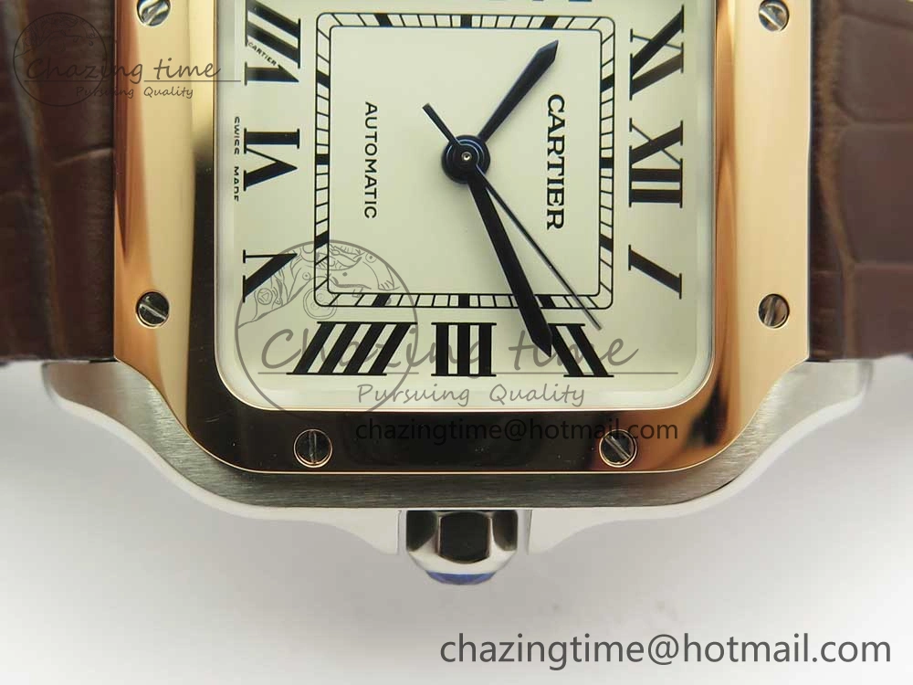 Santos de Cartier 35mm 2018 V6F 1:1 Best Edition White Dial RG Bezel on DeepBrown Leather Strap MIYOTA 9015
