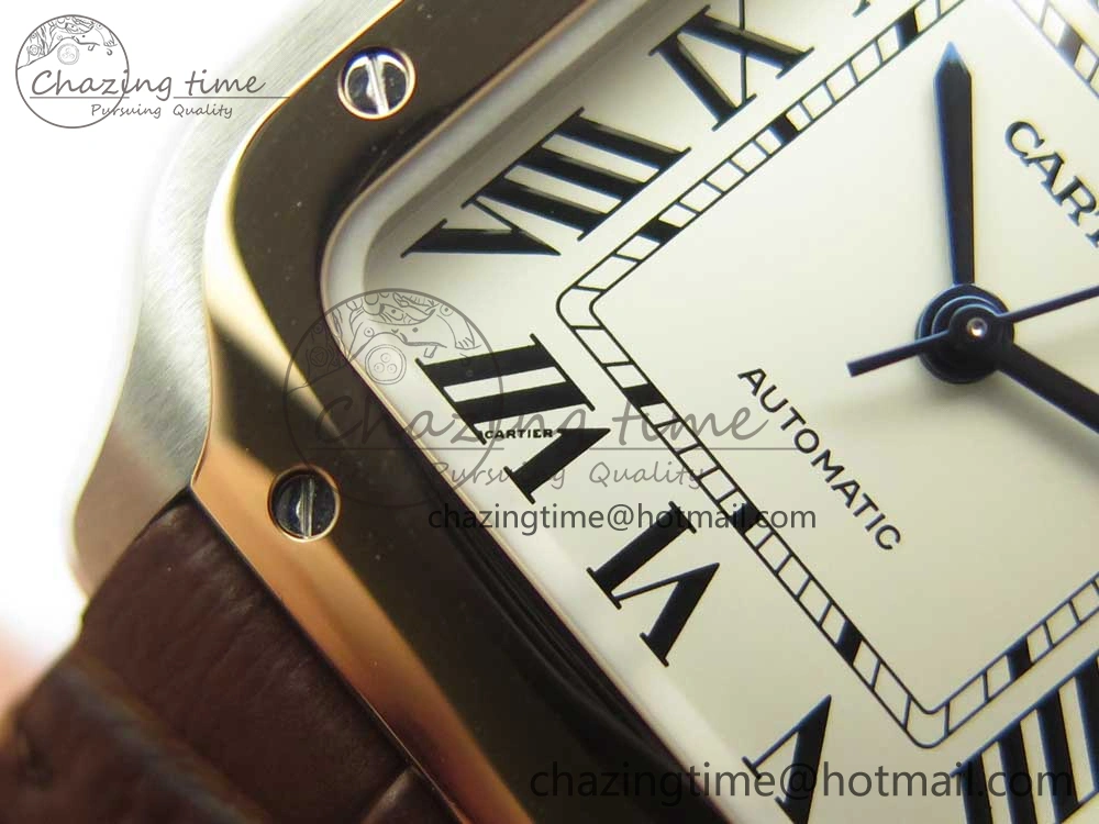 Santos de Cartier 35mm 2018 V6F 1:1 Best Edition White Dial RG Bezel on DeepBrown Leather Strap MIYOTA 9015