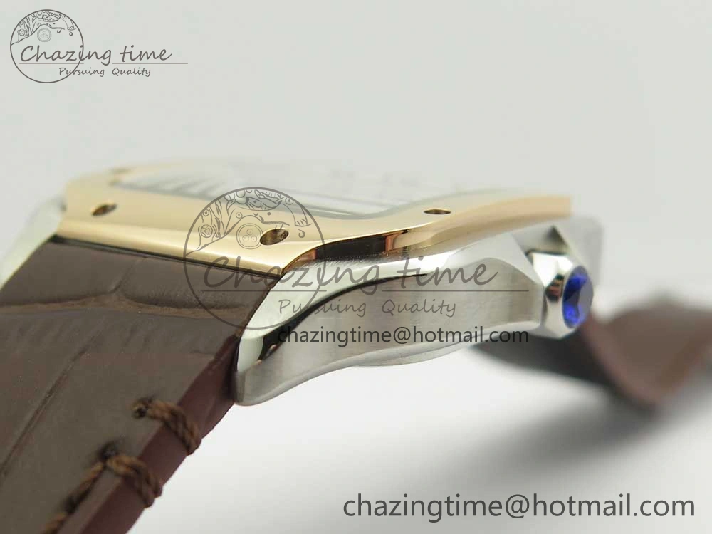 Santos de Cartier 35mm 2018 V6F 1:1 Best Edition White Dial RG Bezel on DeepBrown Leather Strap MIYOTA 9015